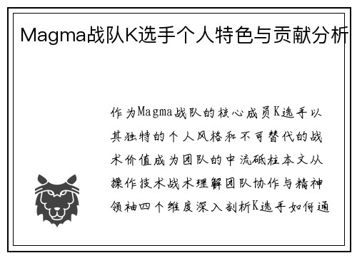 Magma战队K选手个人特色与贡献分析